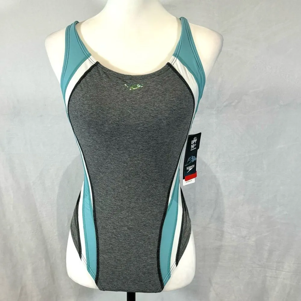 Active Quantum Fusion Splice gray and aqua one piece swimsuit size 4 NWT - Image 4