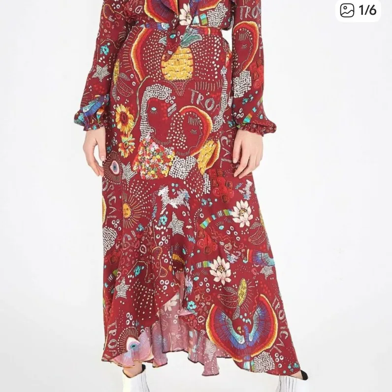 Farm Rio size XS Amabella floral wrap maxi skirt beaded red pineapple rainbow - Image 10