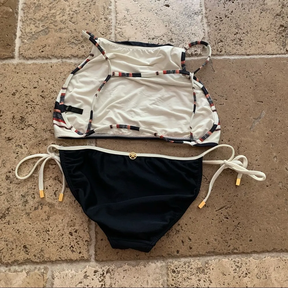 ViX Thai Mary Stripe High Neck Bikini Top L NWOT Malindi Tie Bottoms M Black Size undefined - Image 4