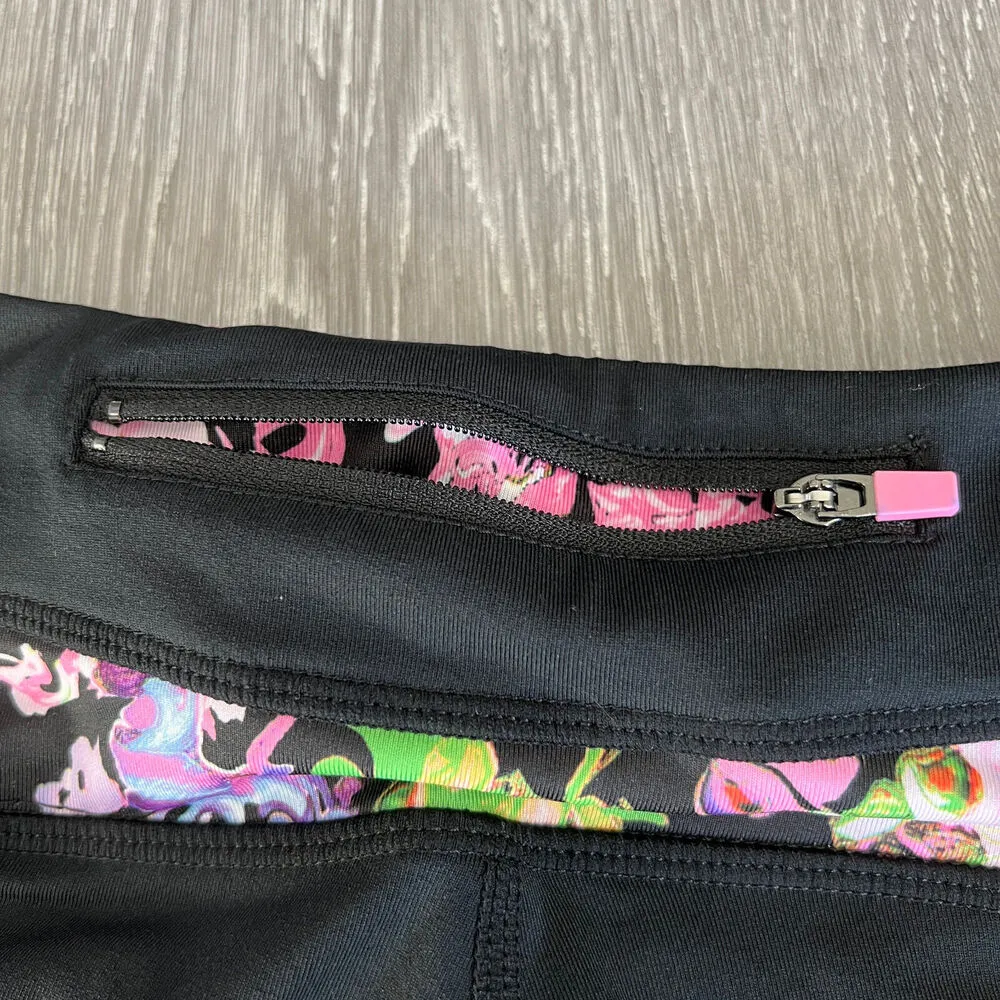 Cynthia Rowley Leggings Womens Small Cropped Activewear Floral Black Pink - Image 8