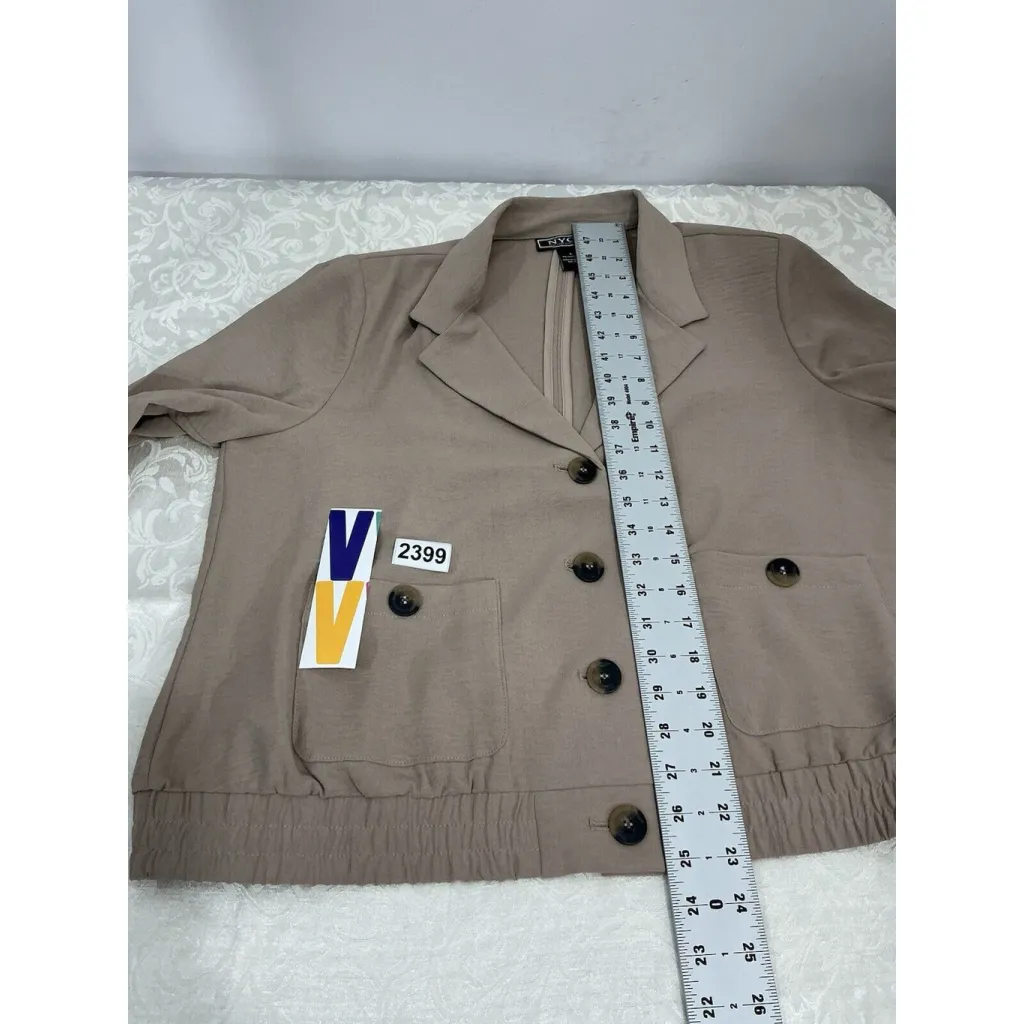 Womans NYCC Large Tan Button Up Cropped Shacket Brown - Image 6