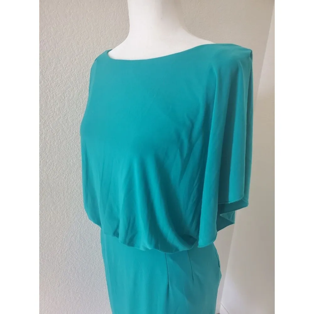 Jessica Simpson Size 4 Woman's Turquoise Blue Green Dress Flutter Sleeves Drape - Image 4