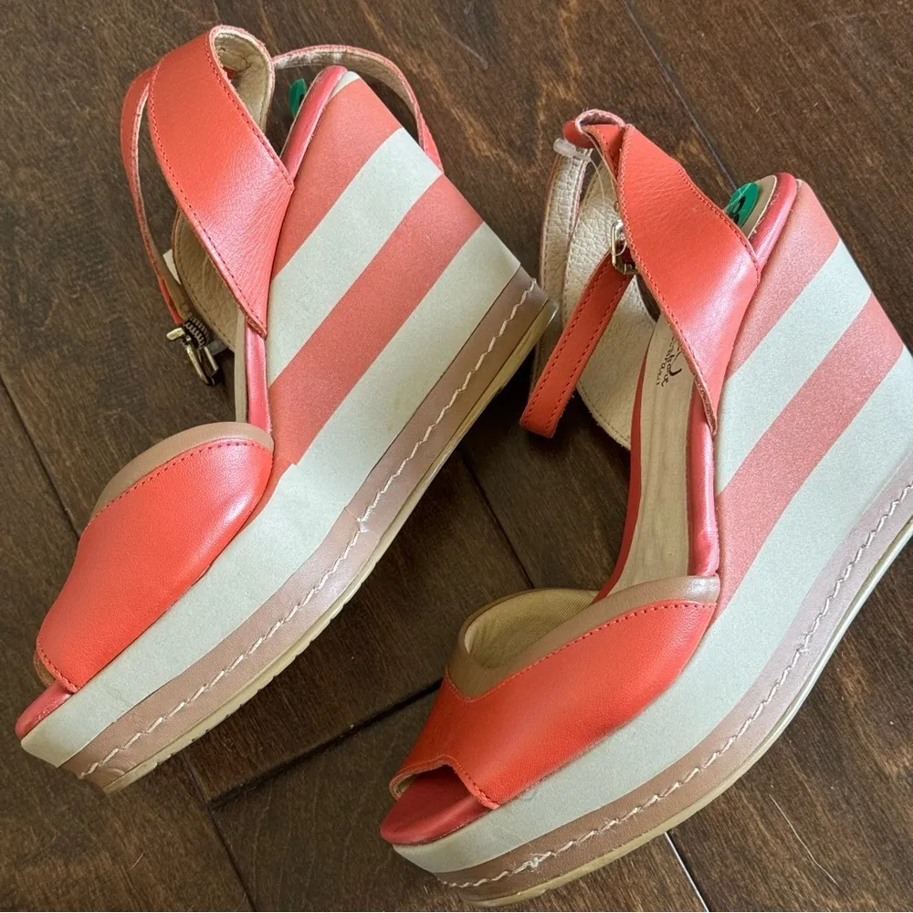 🛍️ Malu Super Comfort Orange Striped Open Toe Ankle Strap Wedges Size 8 NWT - Image 3