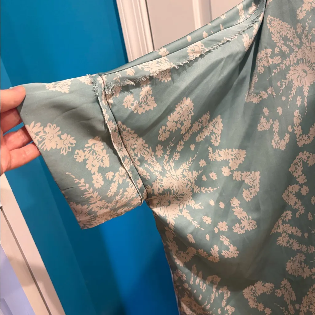 Free People Intimately kimono pajama top oversized XS S M greenish blue - Image 2