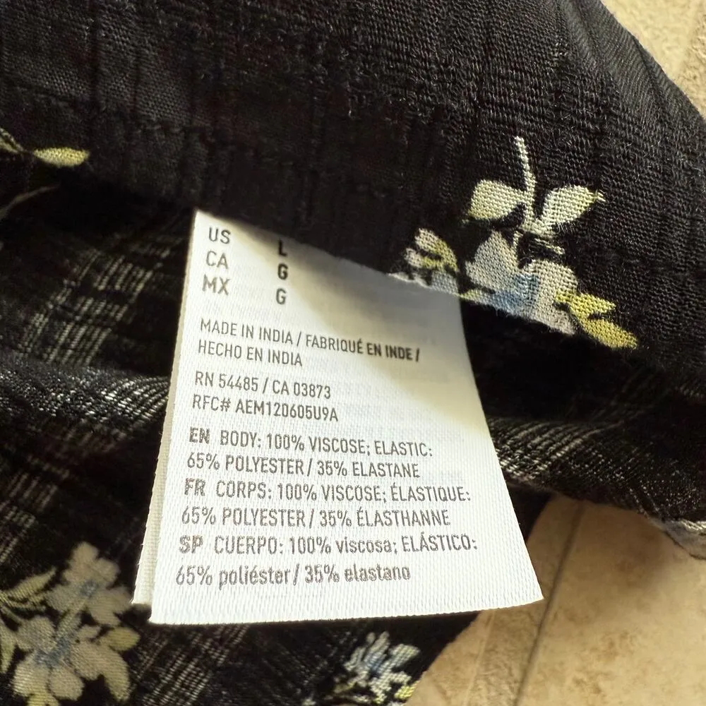 American Eagle Womens Top Sz L Smocked Tank Cropped Black Blue Green Flowers NEW - Image 4