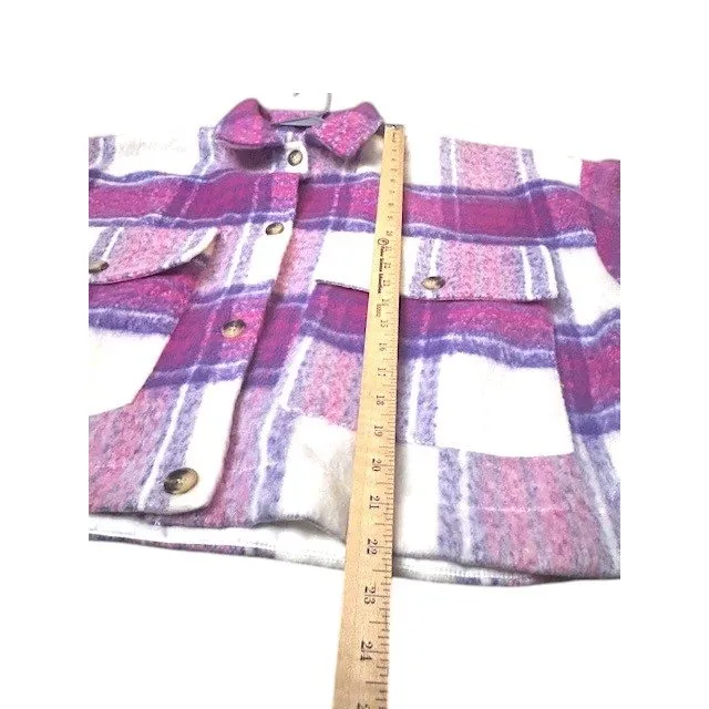 SO Cropped Plaid Jacket XL Pink Purple Oversized Cabin core Ski Resort Cozy Cute - Image 5