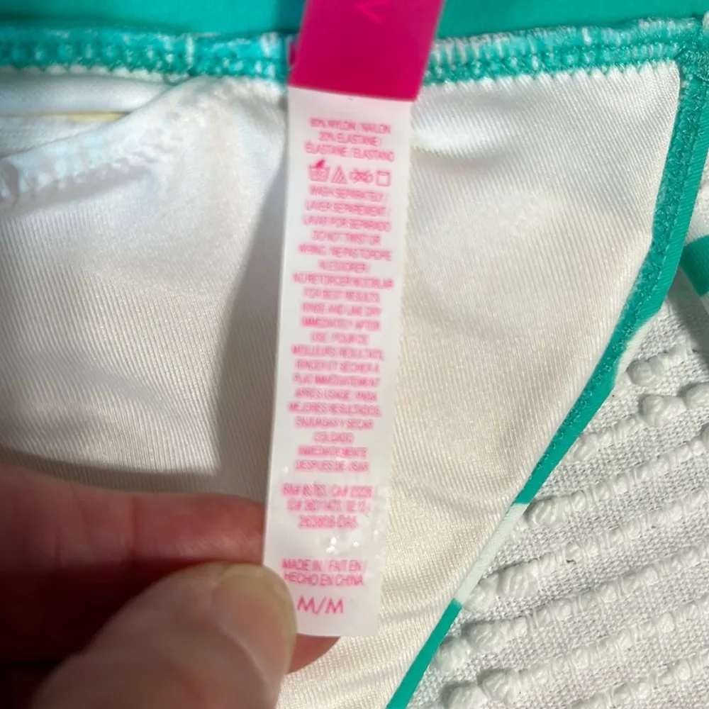 Victoria Secret Bikini Top Swimsuit Polka Dot Medium Green White  Tie Back - Image 6