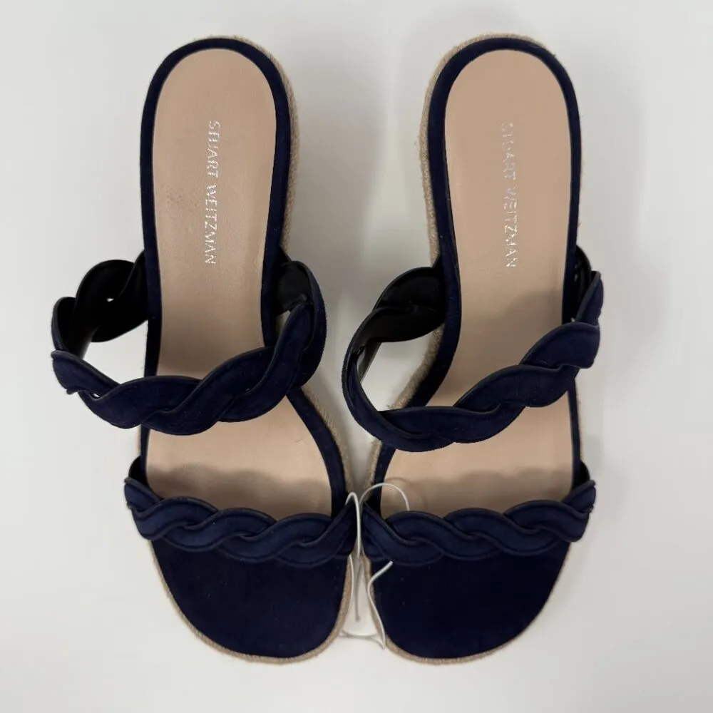Stuart Weitzman Twistie Flat Sandals Open Toe Wedge Heels Women's 7 Navy NWOB - Image 4