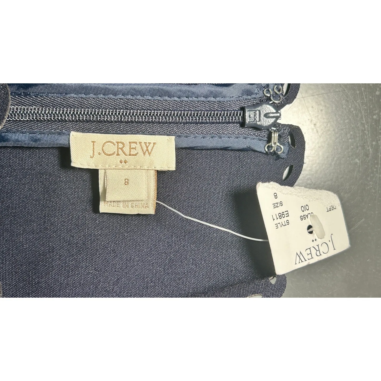 J. Crew NWT Navy Blue Scalloped Neckline Laser Cut Sheath Dress Size 8 - Image 4