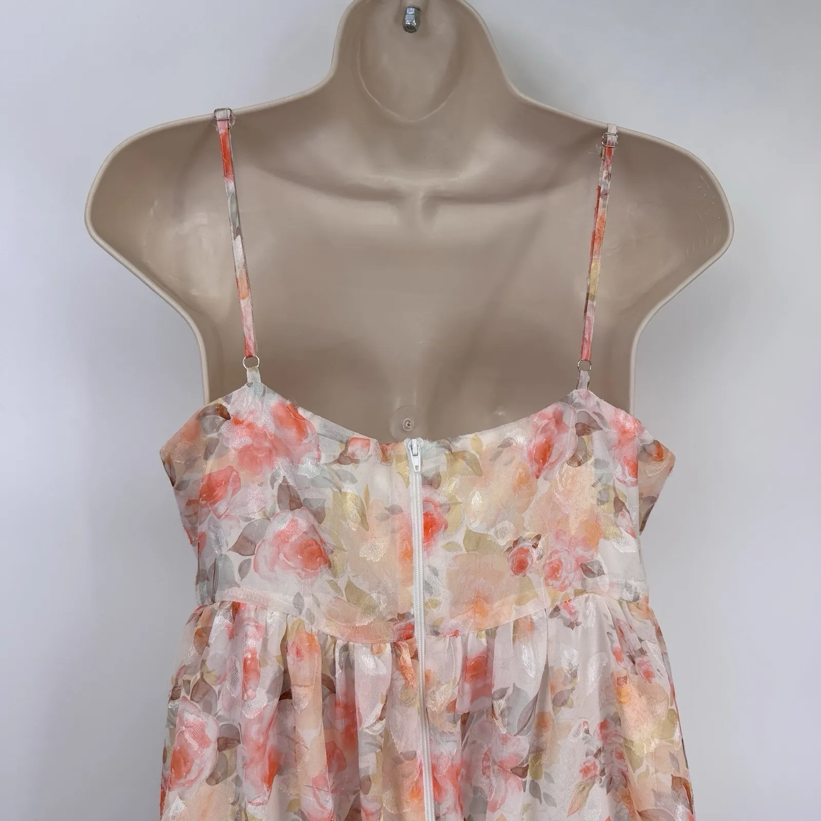 Vintage Y2K Windsor Babydoll Dress Womens M White Orange Floral Garden Fairy - Image 6