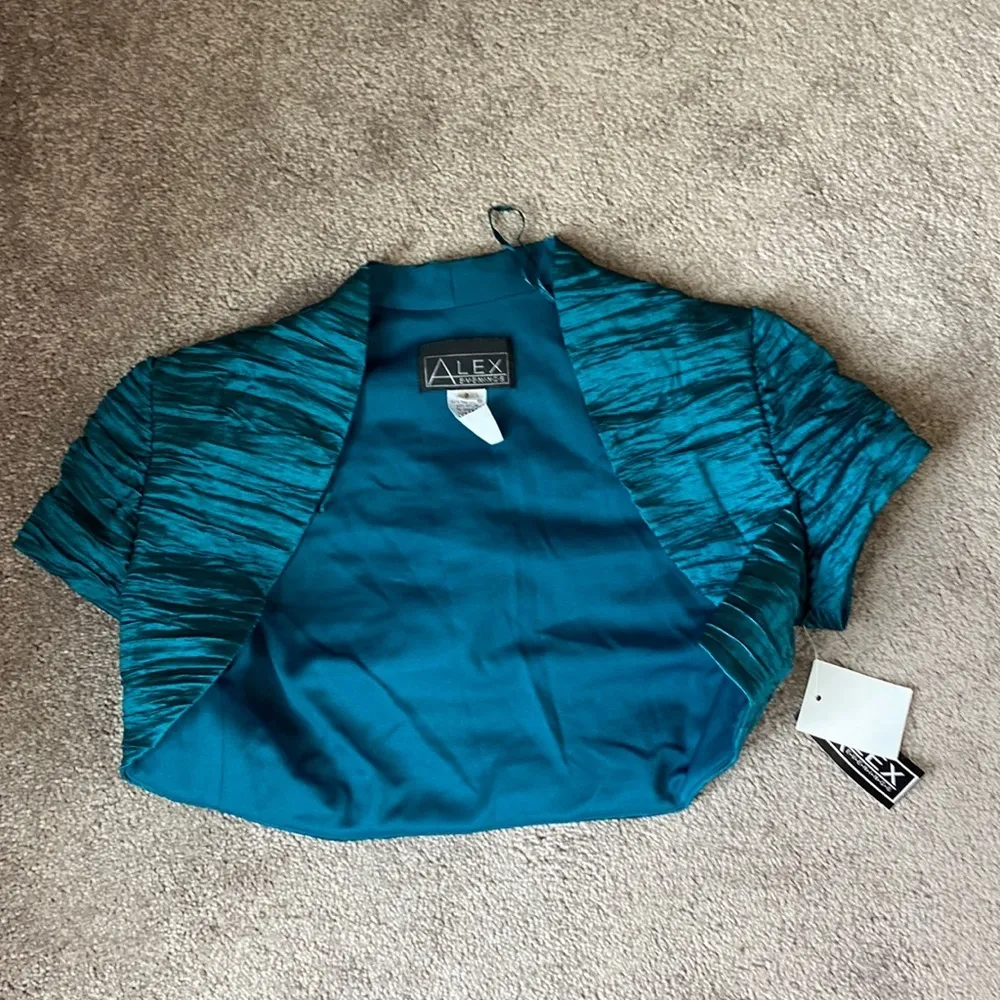 NWT Alex Evenings Teal Crinkle Satin Two Piece Dress Set SIZE 6 – Jacket & Dress - Image 2