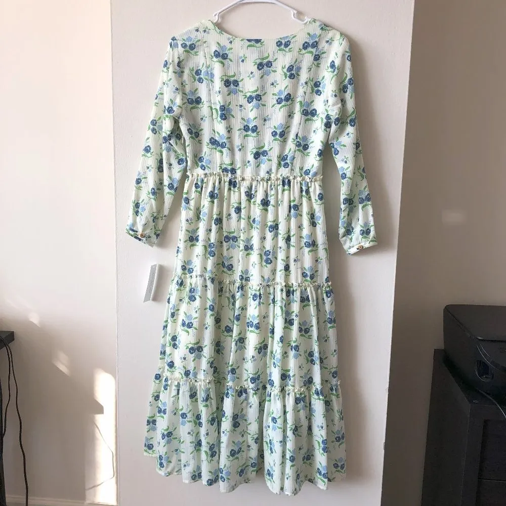 Sweet Baby Jamie Floral 3/4 Sleeve Tiered Midi Dress - Image 2