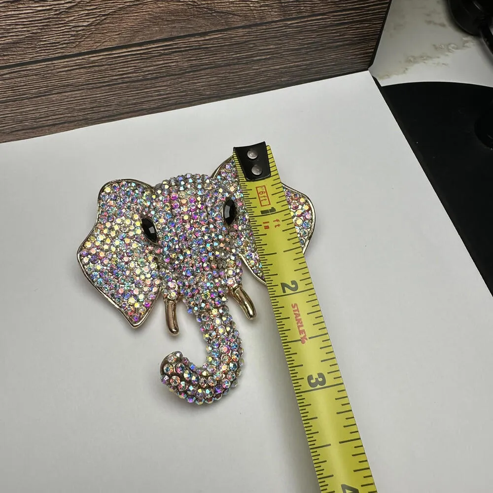 Elephant Head Large Statement AB Aurora Borealis Brooch Pin Rose Gold Tone - Image 5