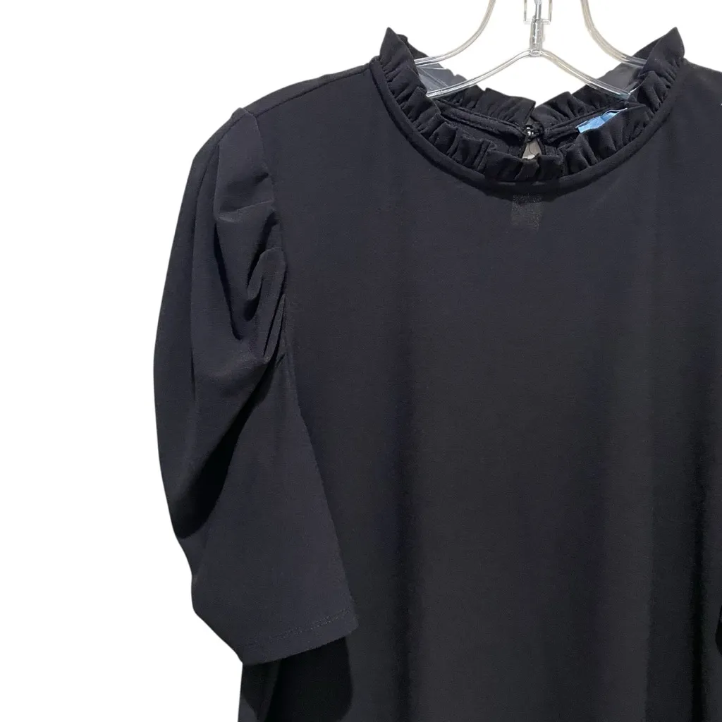 CeCe Ruffle Neck Puff Sleeve Blouse Black Women’s Size Small - Image 3