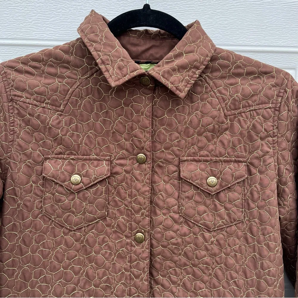 Quilted Snap Jacket Coat Small Floral Embroidered Cowgirl Granola Brown - Image 2