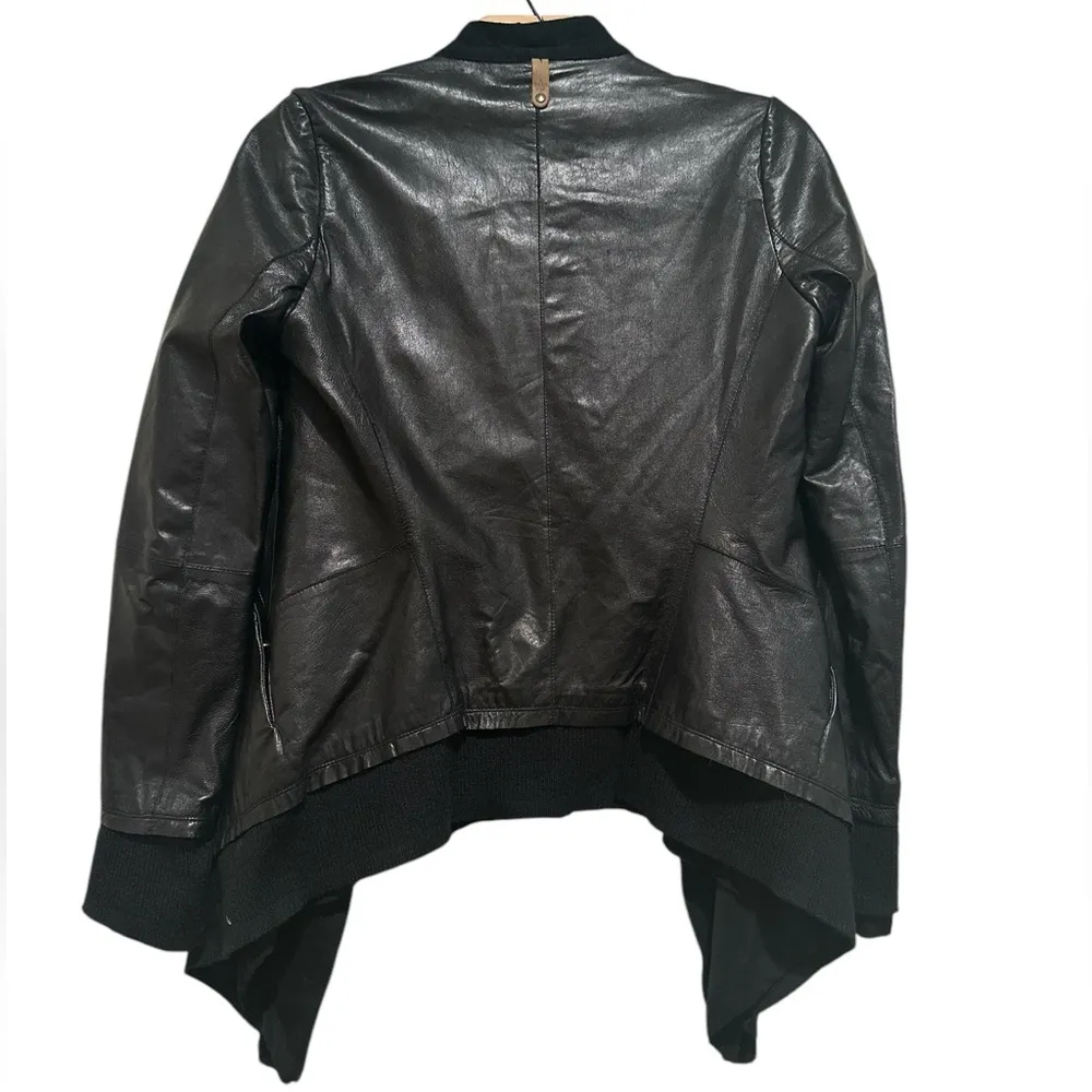MACKAGE BLACK LEATHER OPEN FRONT MOTO BIKER JACKET XXS - Image 4