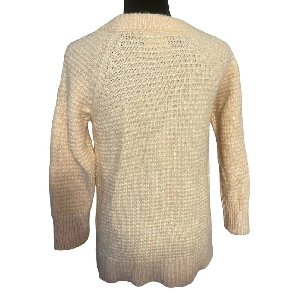 Lou & Grey Alpaca Sweater XS Pink Waffle Knit Longer Length Crewneck Classic - Image 2