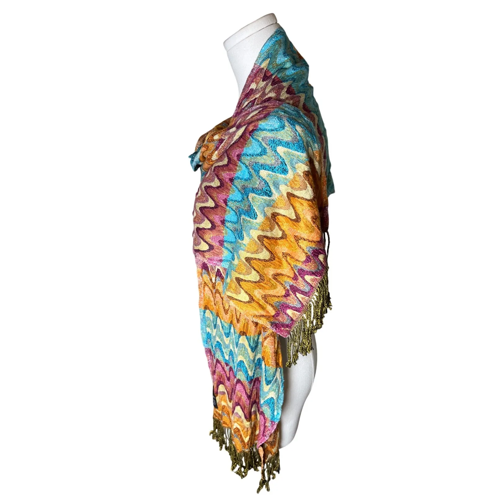 Boho Zig Zag Chevron Woven Wrap Scarf Multicolor Fringe Tolani One Size - Image 2