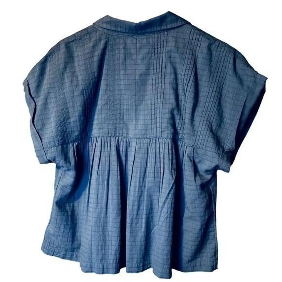 Lucky Brand Women's L 100% Cotton Blue Grey Boxy Button Down Babydoll Tunic Top - Image 3