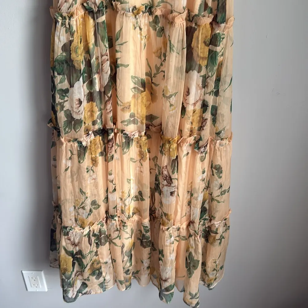 NEW O.P.T. Scarlet Tiered Sundress In Beige Floral Small Yellow - Image 10