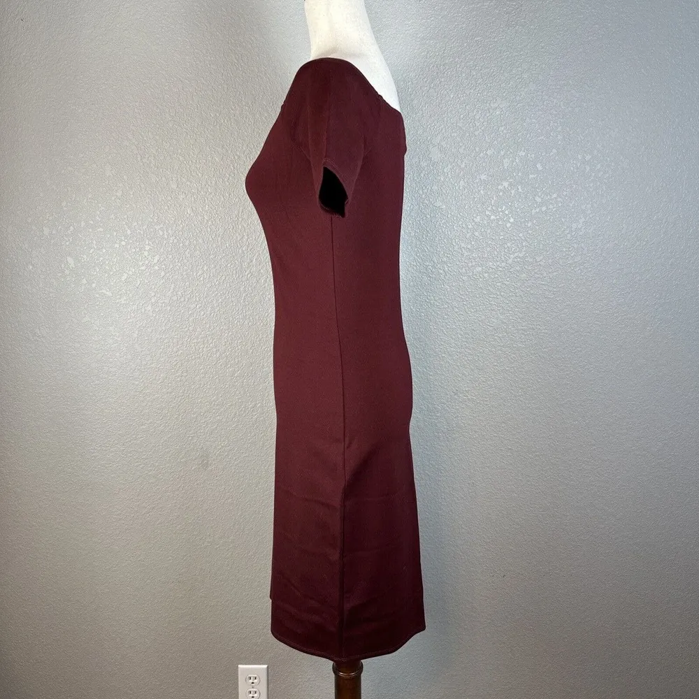 Reformation Bodycon Square Neck Mini Dress Size M Medium Maroon Red Short Sleeve - Image 3