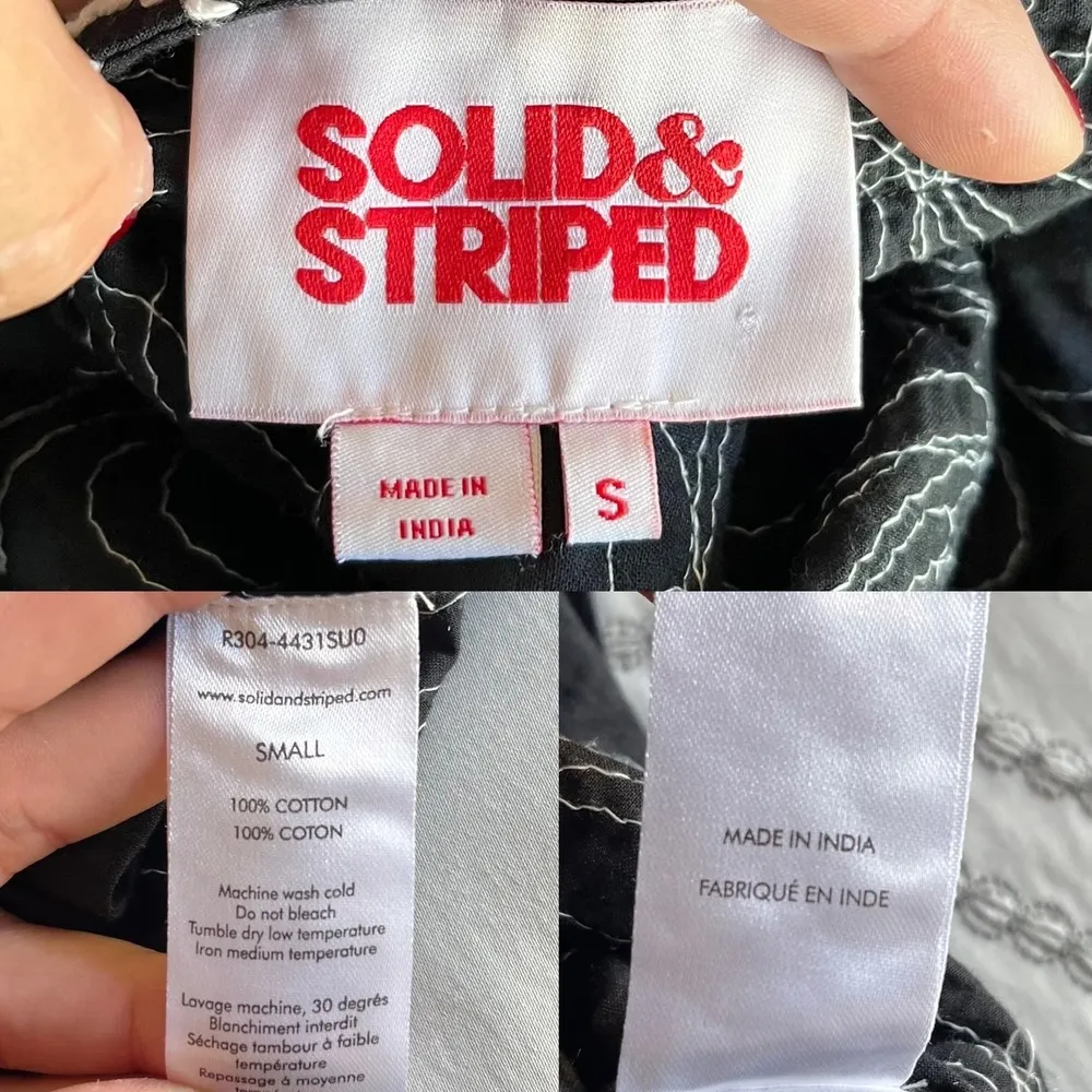 SOLID & STRIPED Dress The Emma Black Floral Embroidery Short Sleeve Cotton Small - Image 5