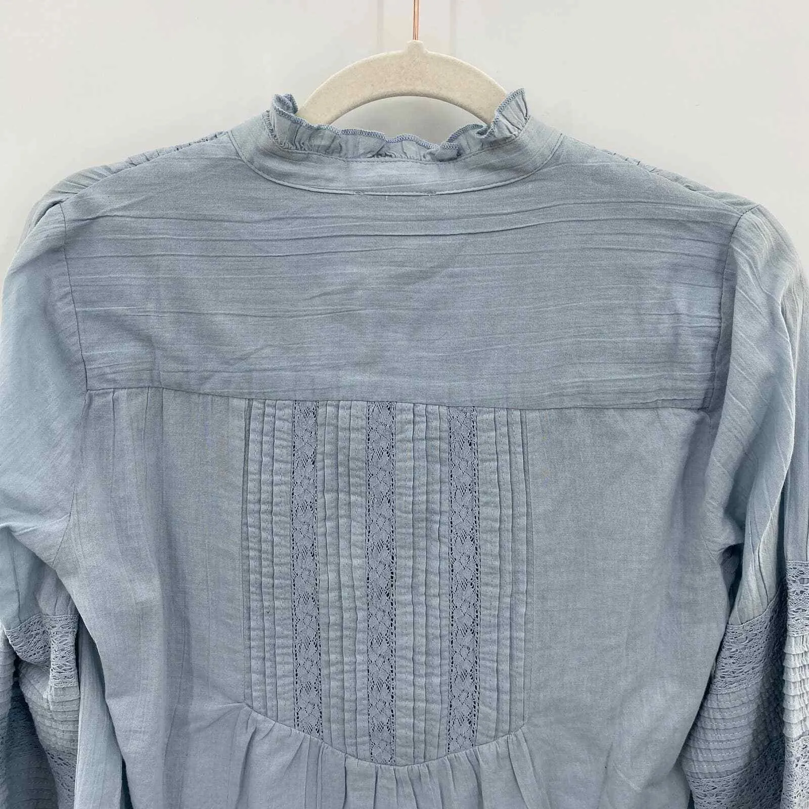 Sundance Button Front Shirt Womens XS Blue Cotton Lace Detail NWOT - Image 7