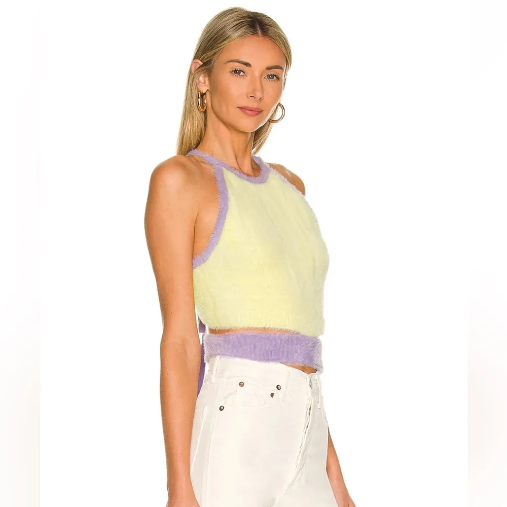 For Love And Lemons Maureen 🍋 Fuzzy Cozy Crop Purple Yellow NWT $115 Sale - Image 4