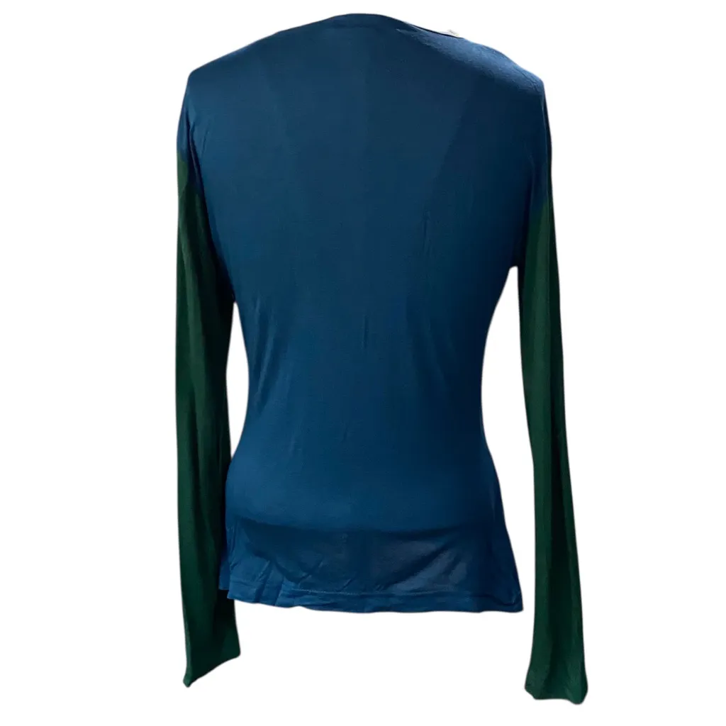 St. John Silk Colorblock Long Sleeve Crewneck Tee Shirt Small - Image 4