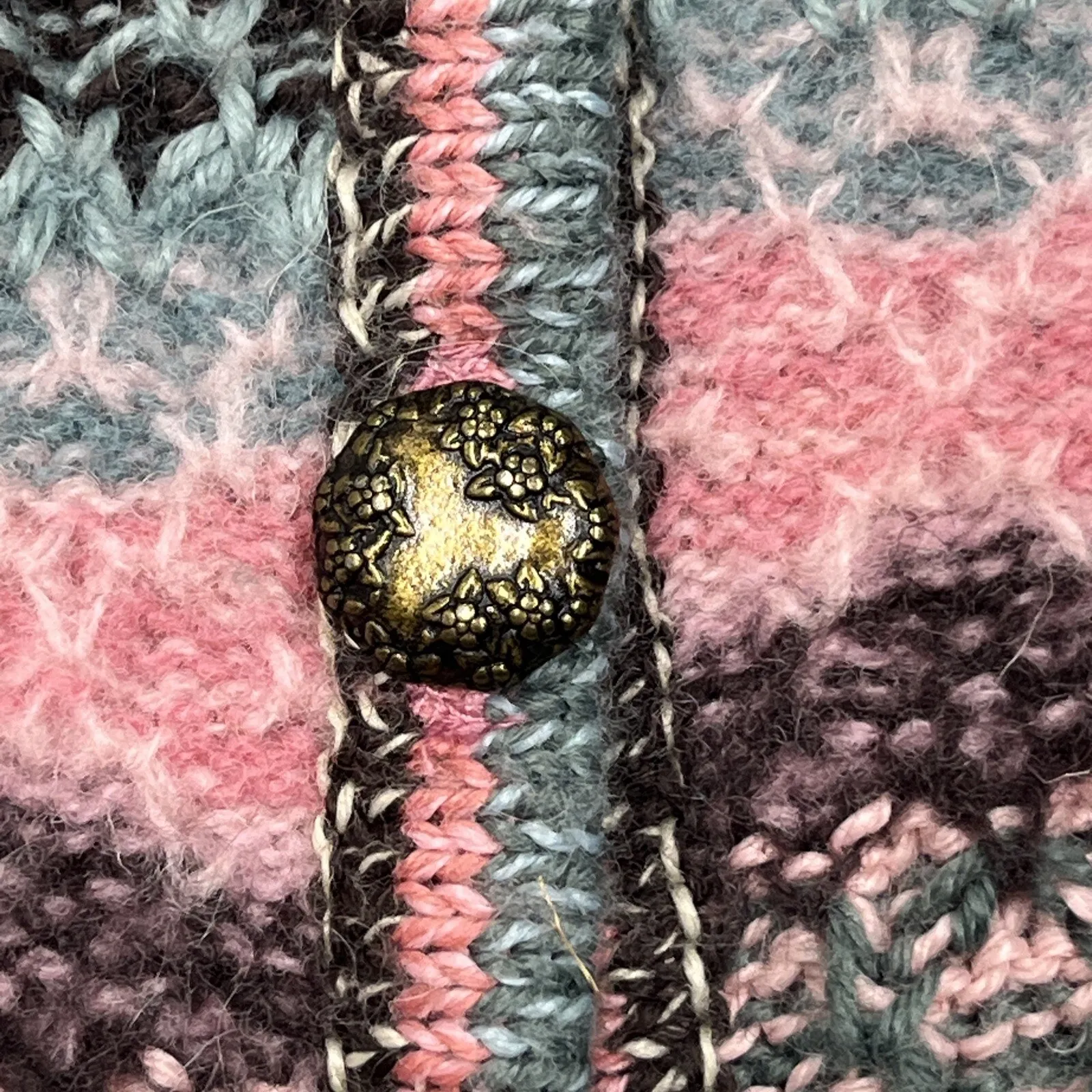 Vintage KORET Wool Mohair Cardigan Sweater Sz L Button Up Multicolor Grannycore Pink Size L - Image 7