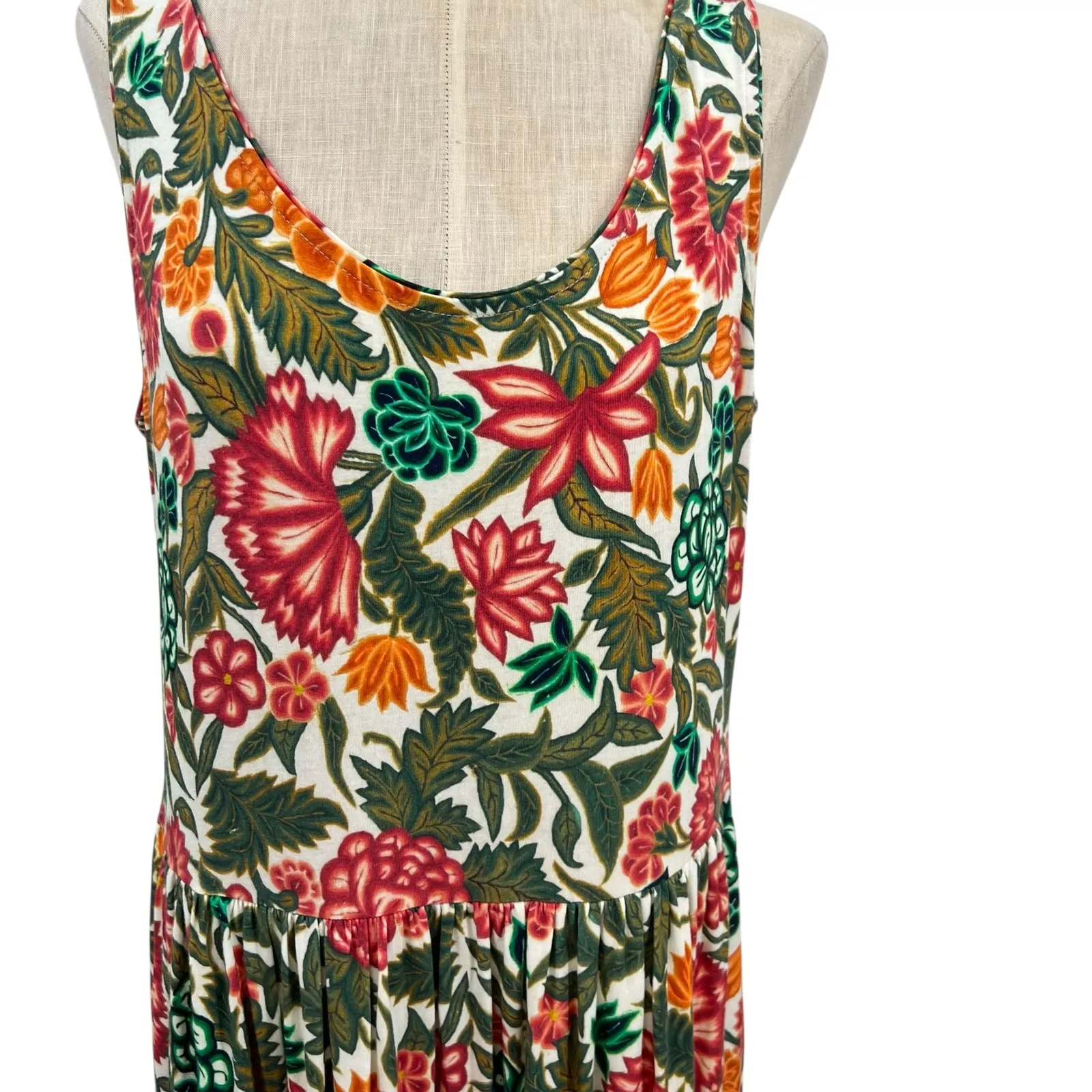 Peruvian Connection Carnaval Dress Maxi Tiered Jersey Floral Print Size Large - Image 5