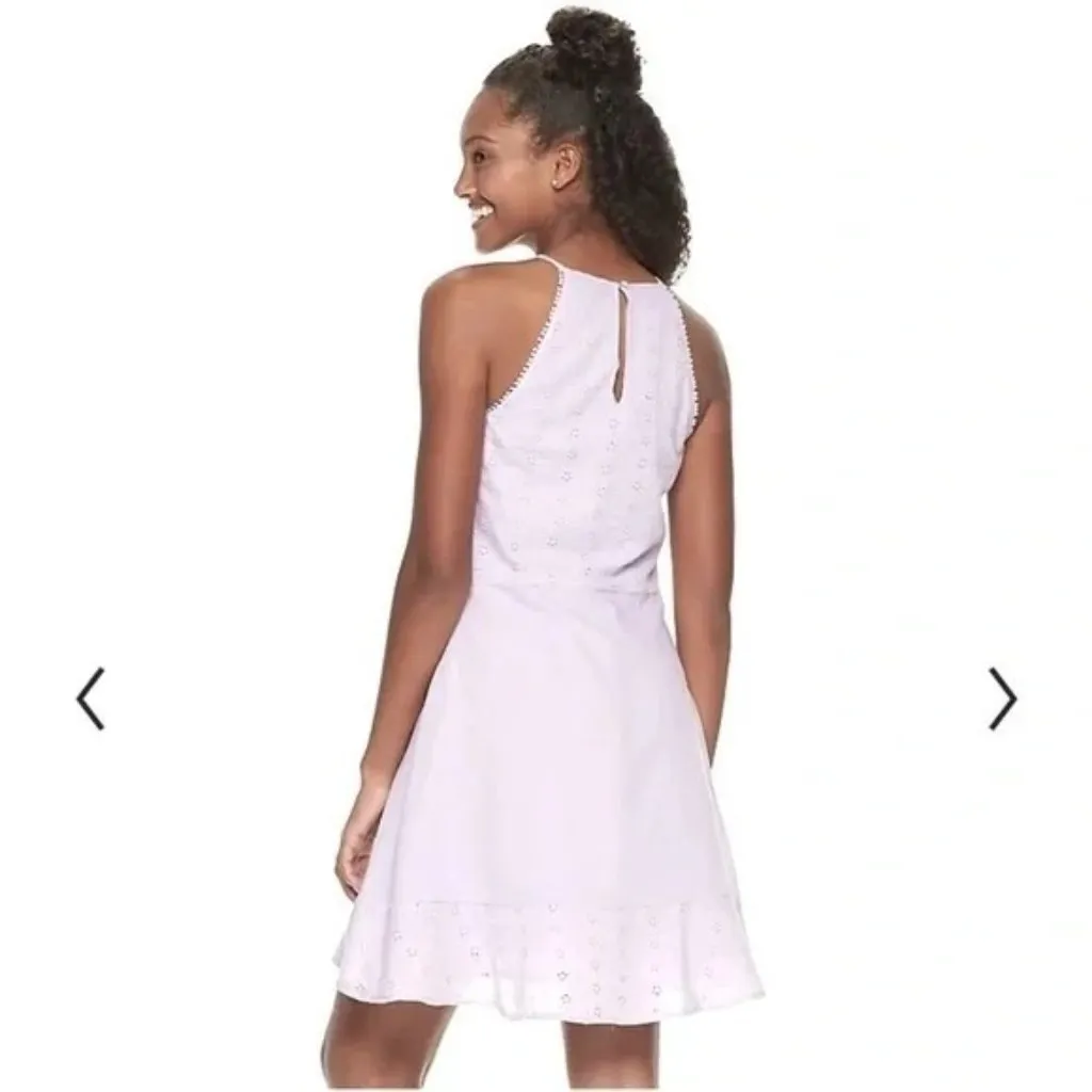 Candies White Sleeveless Eyelet Mini Dress With Keyhole Front & Ruffle Hem Women - Image 2