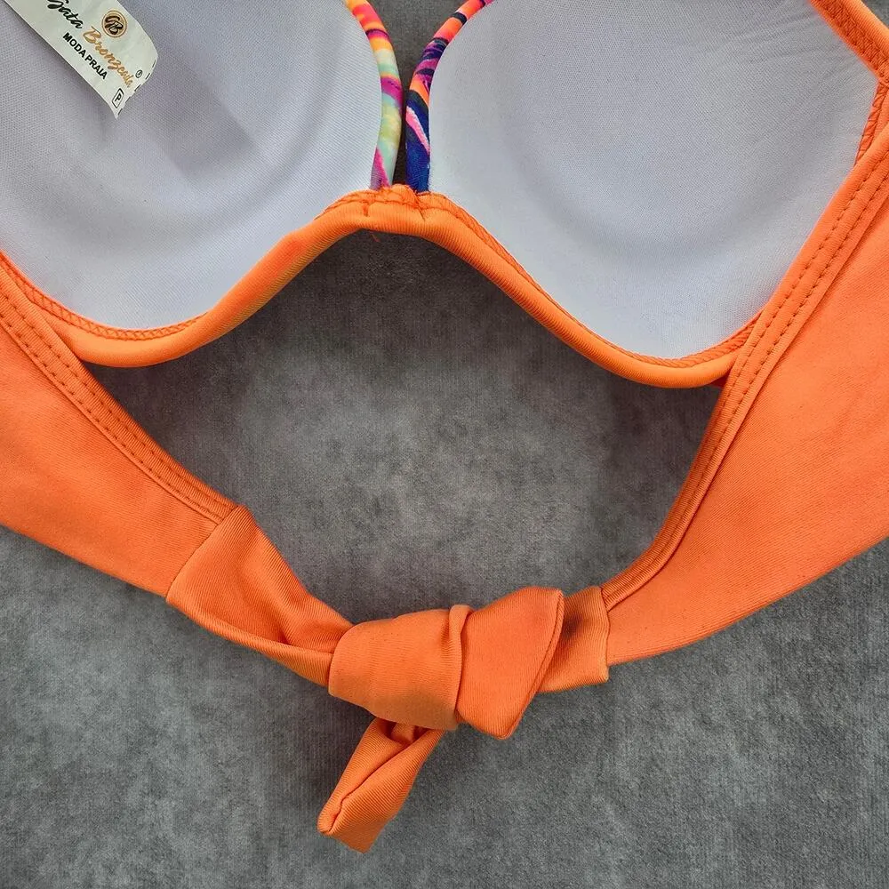 Gata Brenzeada Orange Bikini Top Halter‎ Tie Swimwear Padded Swimsuit Small - Image 7