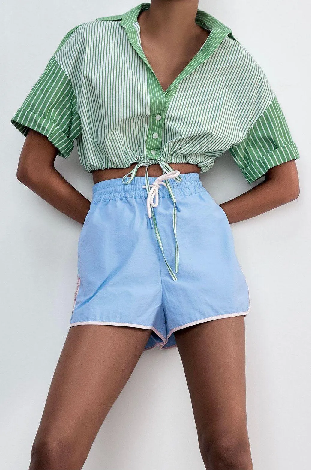 Zippered Nylon Shorts in Neon Blue, Size S - Image 2