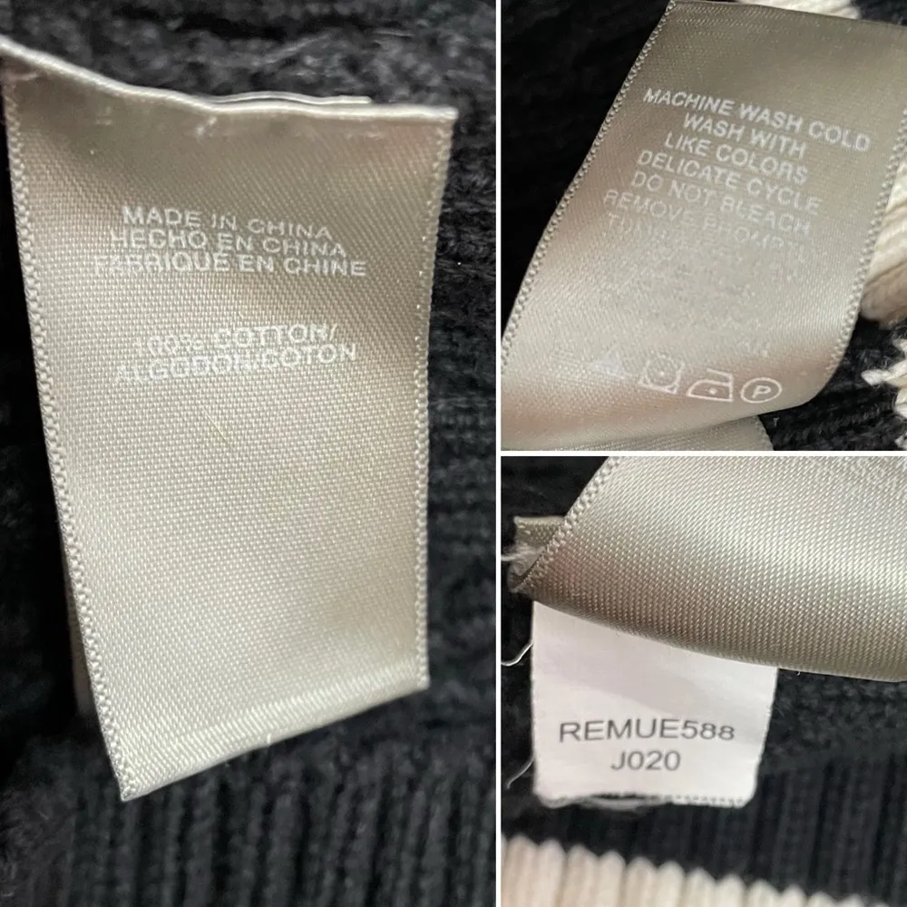 Liz Claiborne Cotton Cable Knit Sweater Size XL Black Ivory Varsity V-Neck VTG - Image 11