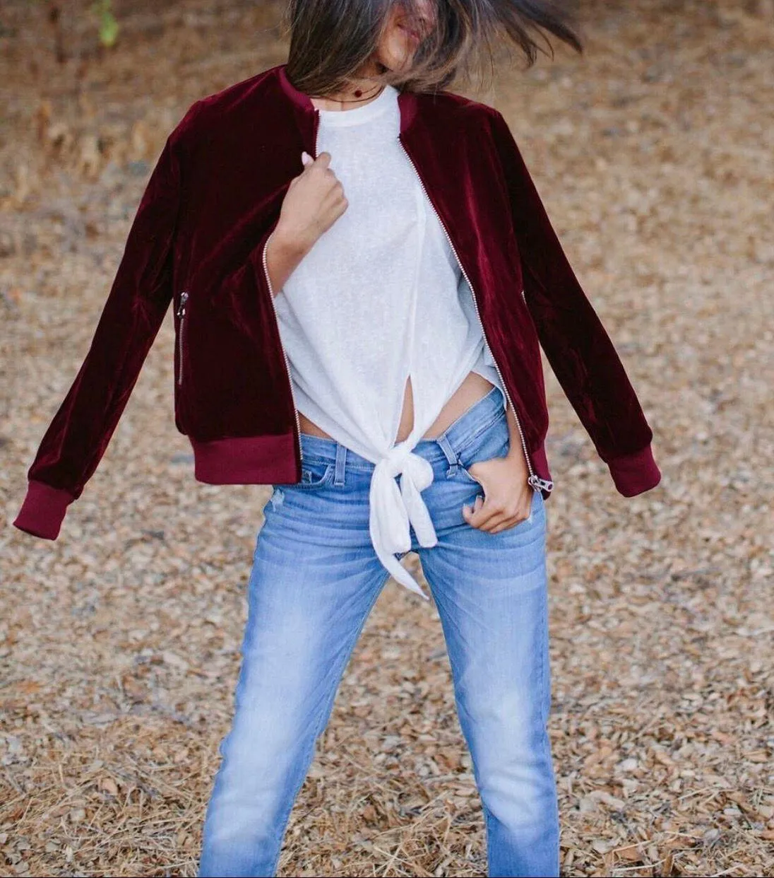 Black knit three quarter sleeves tie front knot spliced split top - Image 13