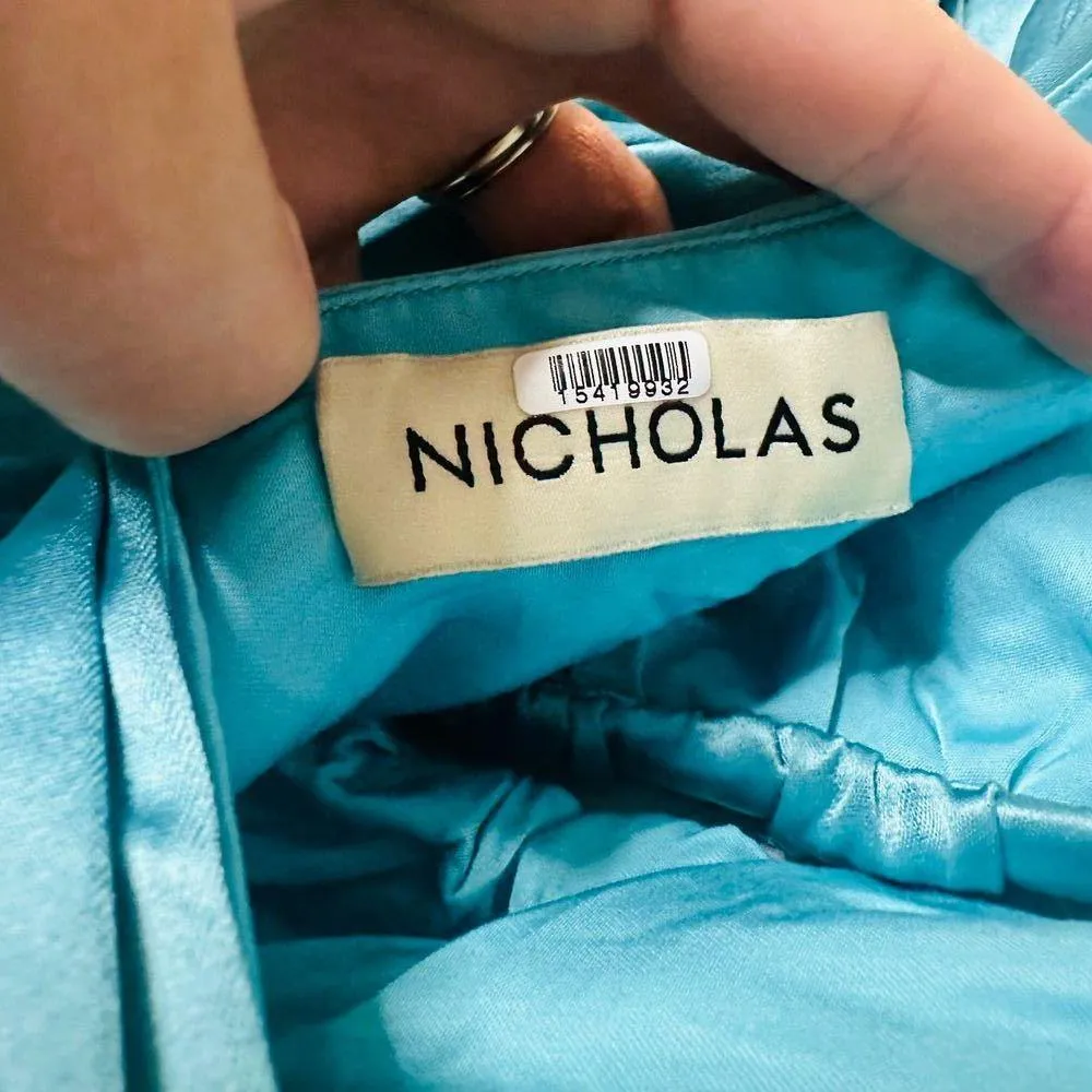 NICHOLAS Mint Blue Metallic Ruched Deep V - Image 9