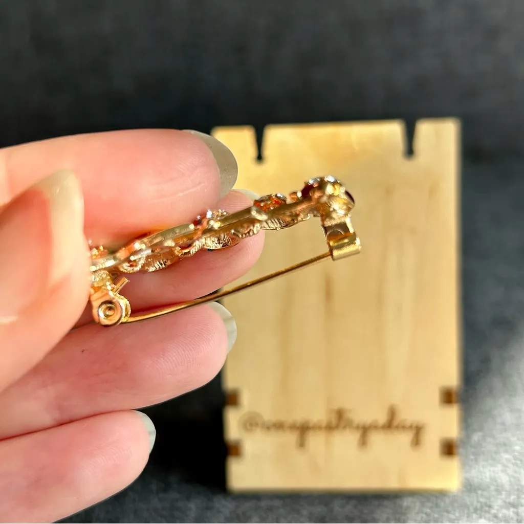 Colorful, Sparkly “Birds on a Branch” Fashion Rhinestone Brooch, Gold - Image 4