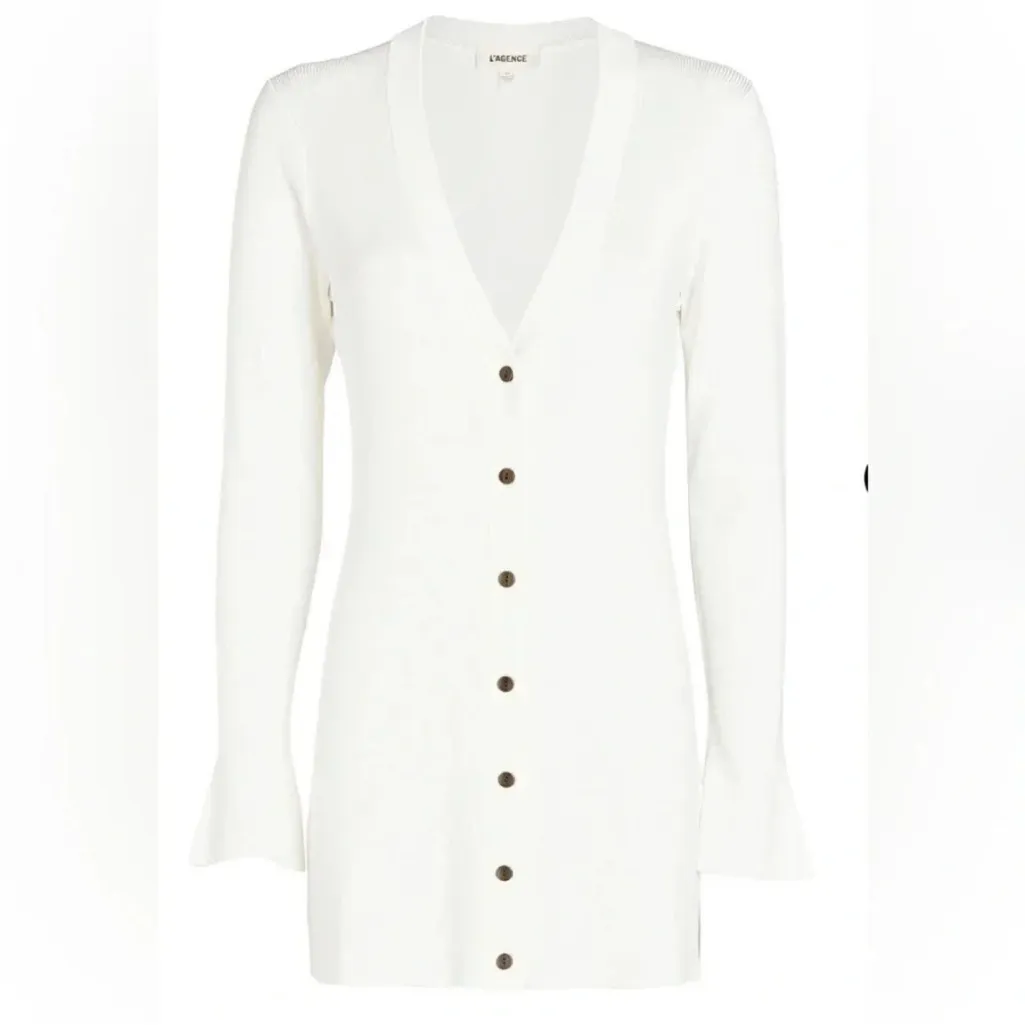 L'AGENCE Lucas White Ribbed Longline
Button Front Cardigan - Image 4