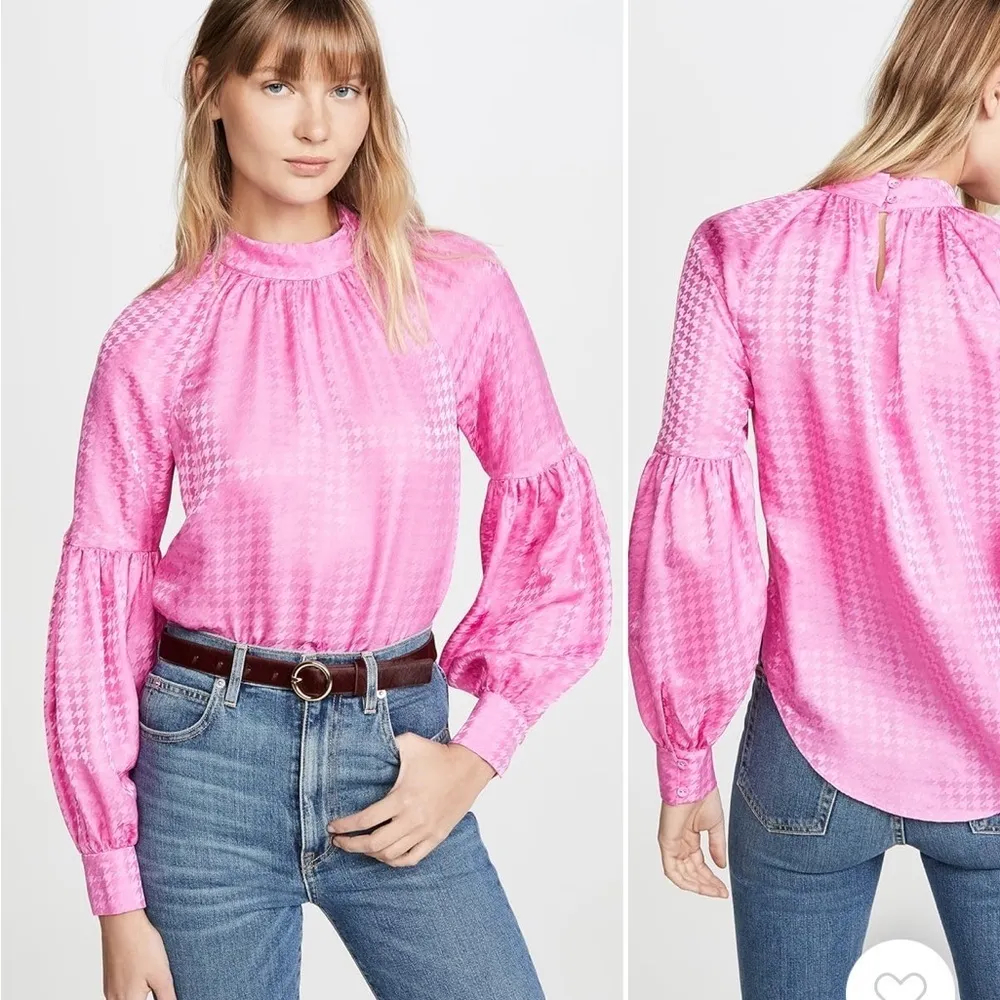 Veronica Beard Cicley Houndstooth Top in Pink Size 8 - Image 2