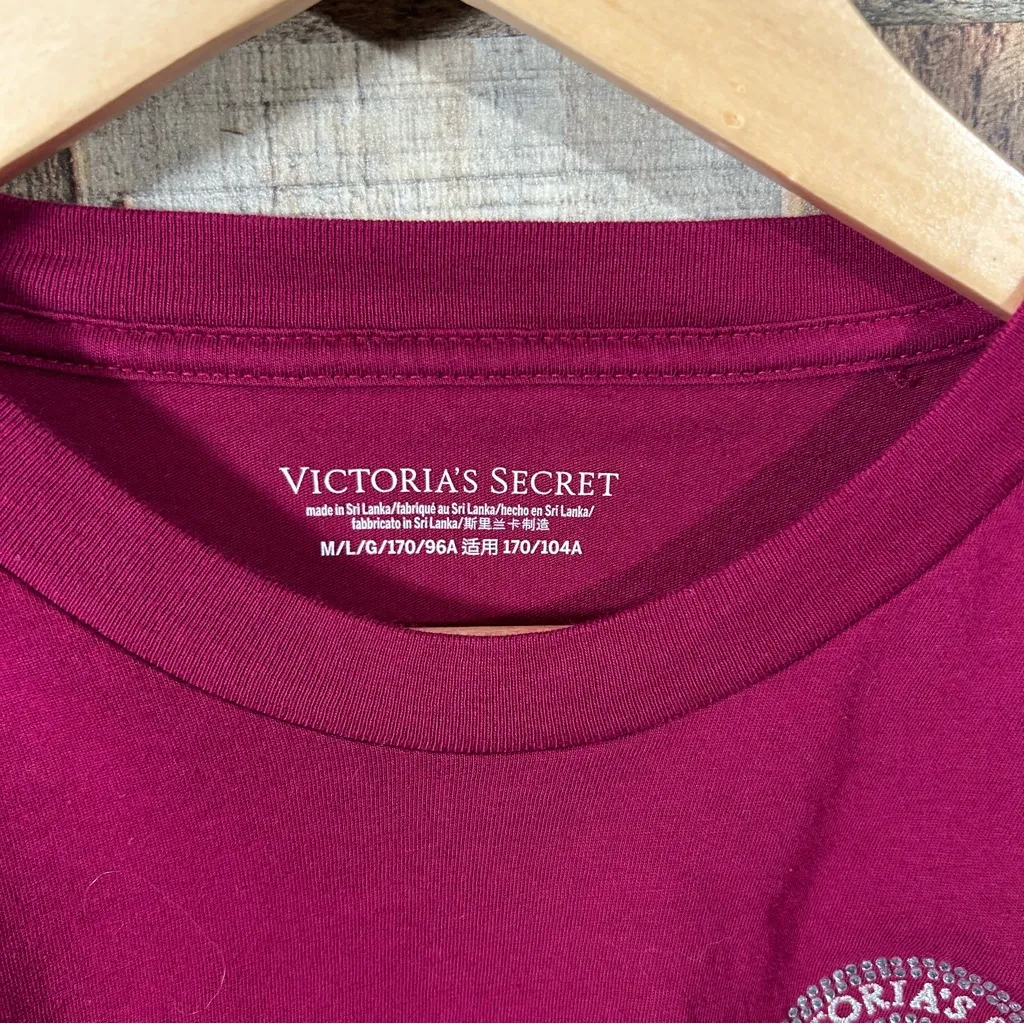 Victoria’s Secret Signature Long Sleeve Oversized Sleep Shirt M/L Berry Bling - Image 3