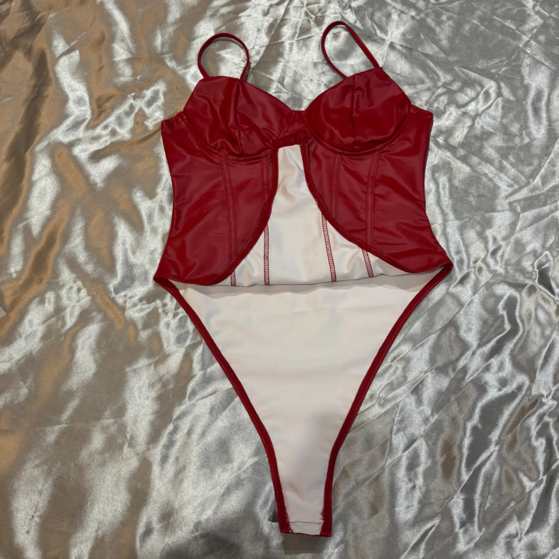 Red Faux Leather Bodysuit - Image 6