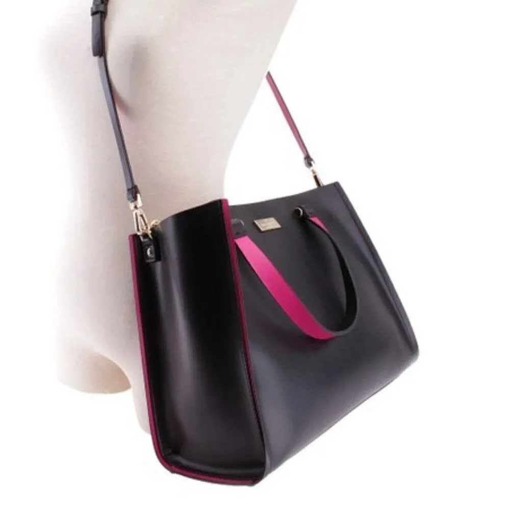 Kate Spade Black Sweetheart Pink Kyra Arbour Hill Leather Tote - Image 2