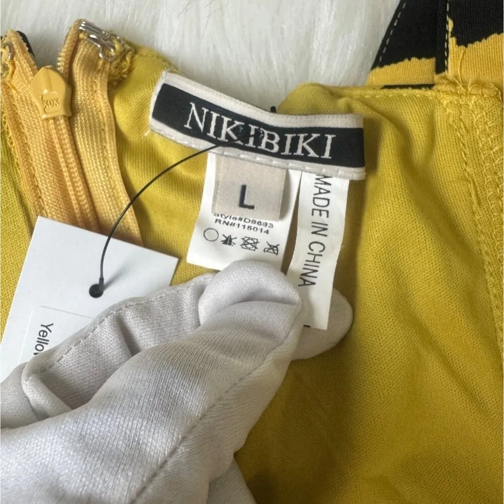 Women's NikiBiki Body Con Ruched Zebra Print Dress Yellow Size Large - Image 5