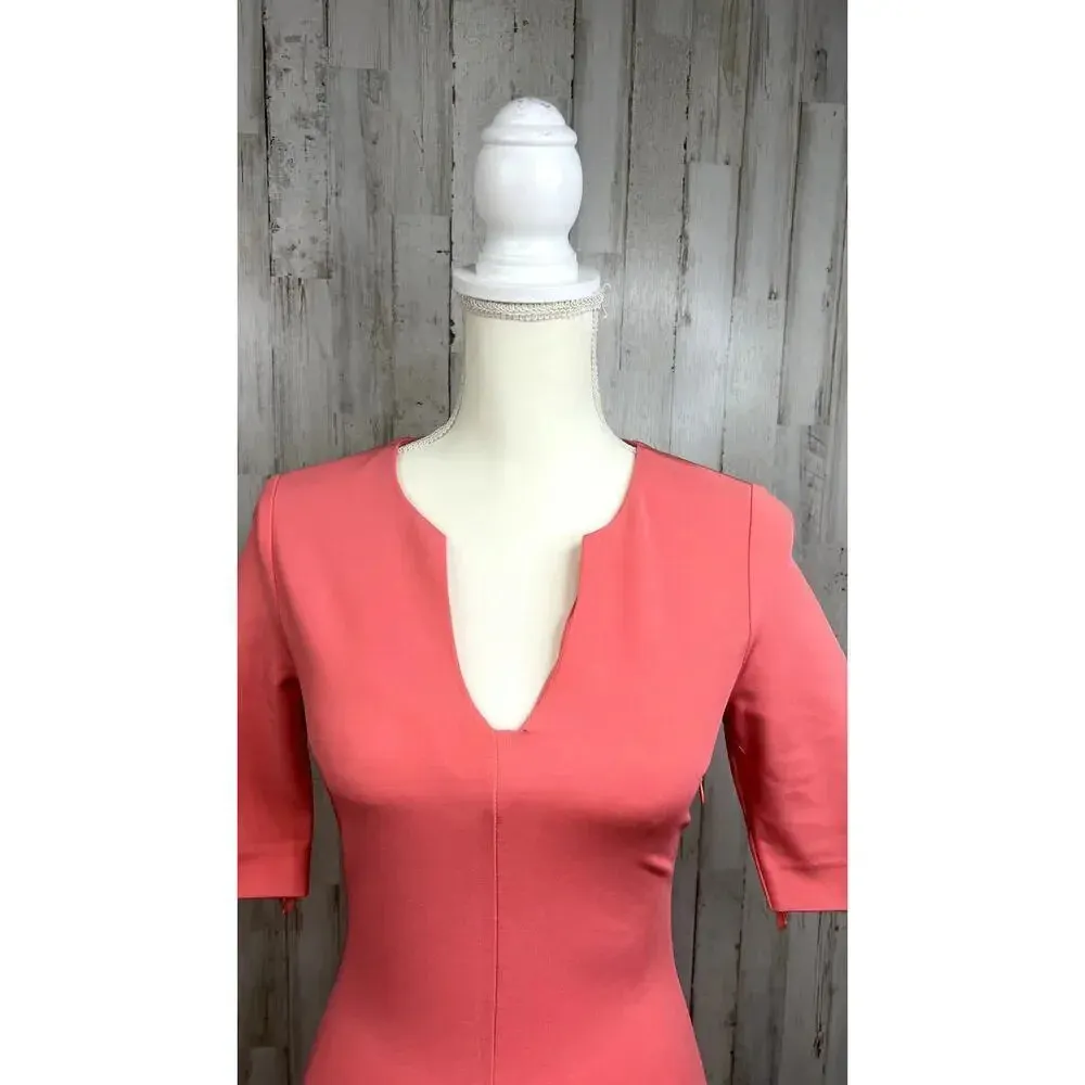 Diane von Furstenberg Coral Fitted Knee Length‎ Dress Size 2 Short Sleeve - Image 3