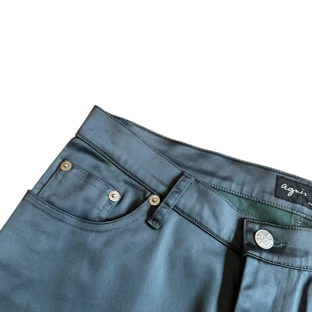 Agnes B. Paris Blue Satin Skinny Pants Cocktail Party Casual Size 40 8 Women's - Image 6