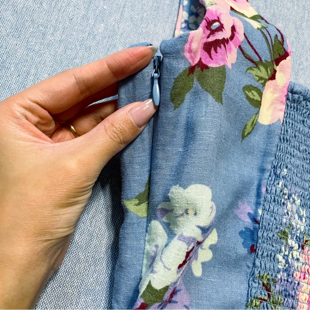 Gap Linen Blend Square Neck Maxi Dress Size XS in Blue Floral - Image 8