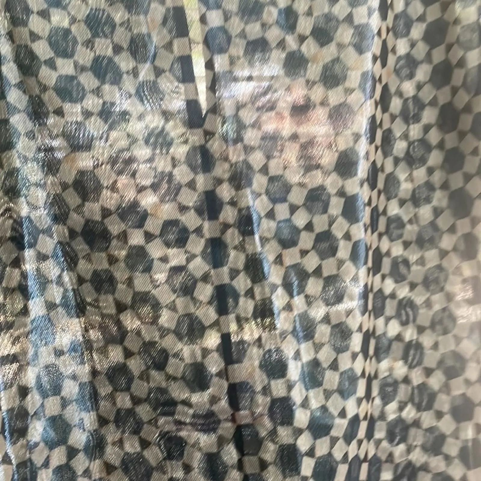 TiA CiBANi Metallic Sheen See Through Geometric Floral Blouse Shirt Top Blue Size 6 - Image 4