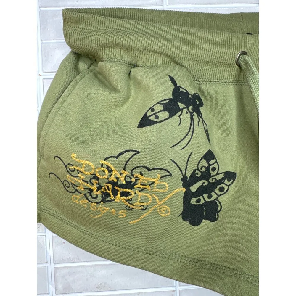 Ed Hardy Women’s Green Graphic Sweat Shorts – Size M, Vintage Y2K Style - Image 2