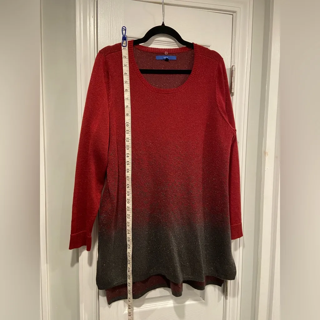 Apt. 9 Size XL Red Black Ombré Sparkle Scoop Neck Long Sleeve Sweater Dress - Image 3
